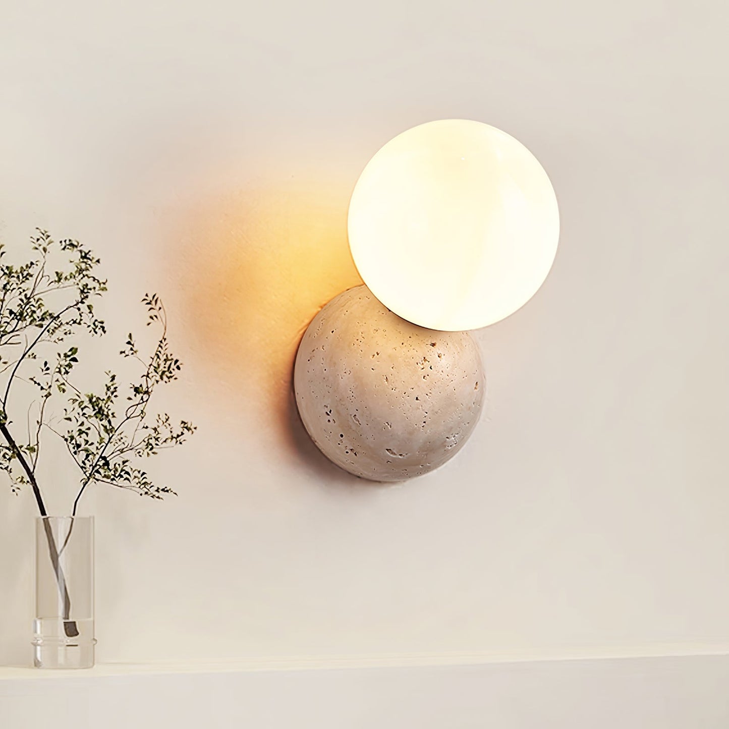 Celestial Travertine Wall Sconce with LED Glass Globe