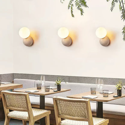 Celestial Travertine Wall Sconce with LED Glass Globe