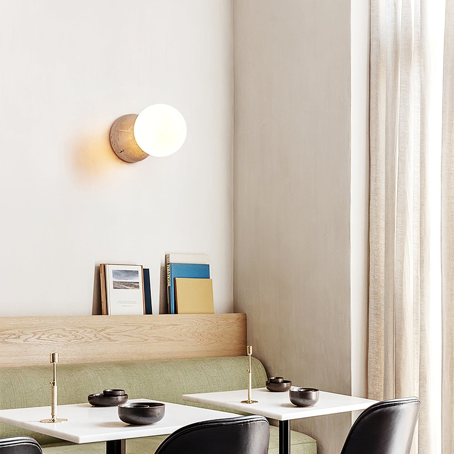 Celestial Travertine Wall Sconce with LED Glass Globe