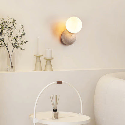 Celestial Travertine Wall Sconce with LED Glass Globe