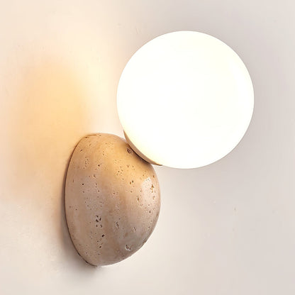 Celestial Travertine Wall Sconce with LED Glass Globe