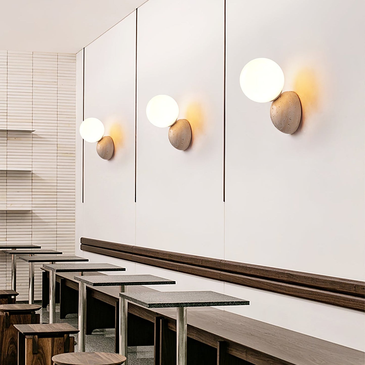Celestial Travertine Wall Sconce with LED Glass Globe