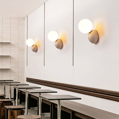 Celestial Travertine Wall Sconce with LED Glass Globe