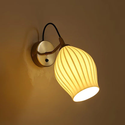 Ceramic Ribbed Wall Light - Handmade Bone China Shade