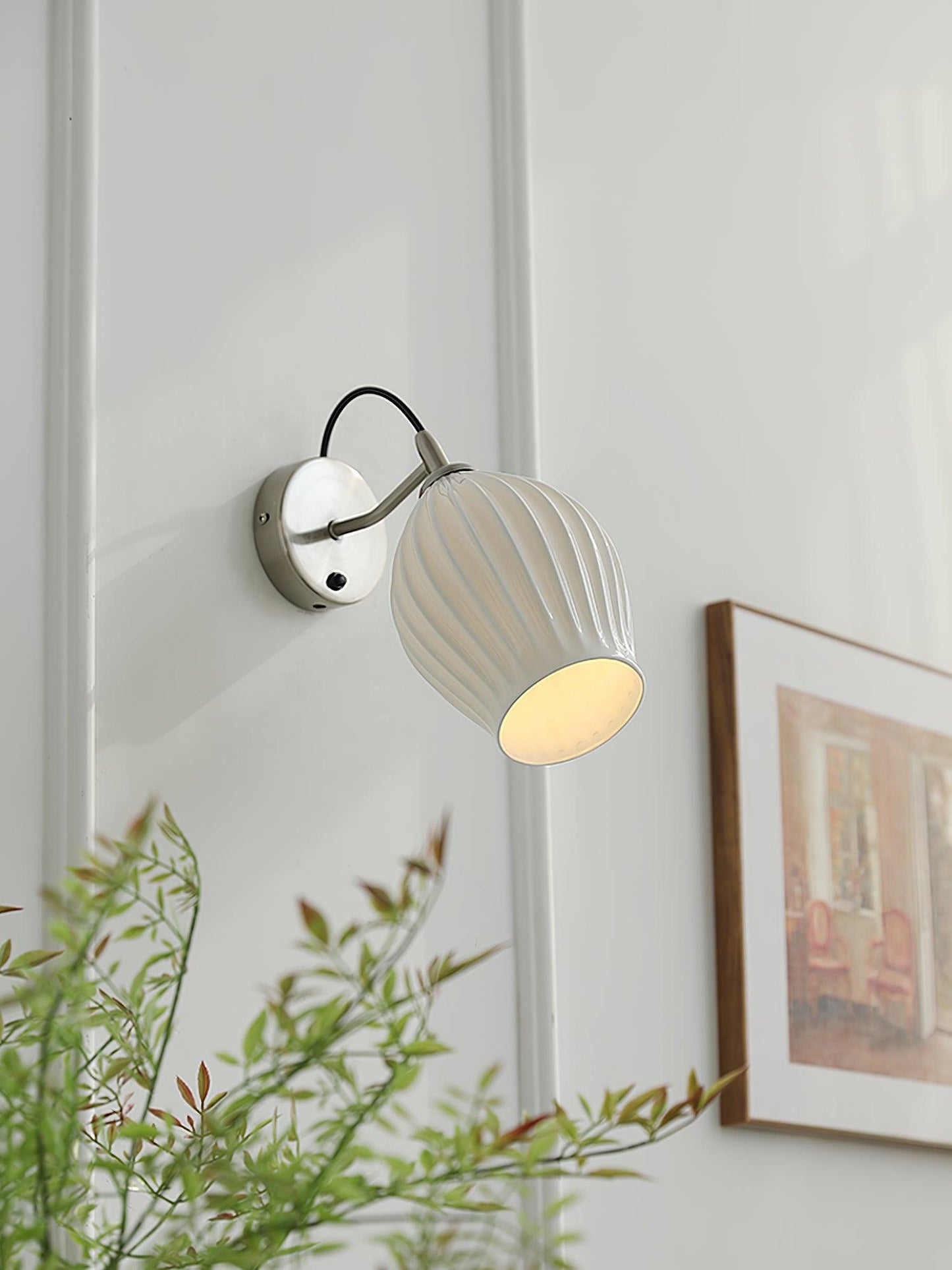 Ceramic Ribbed Wall Light - Handmade Bone China Shade