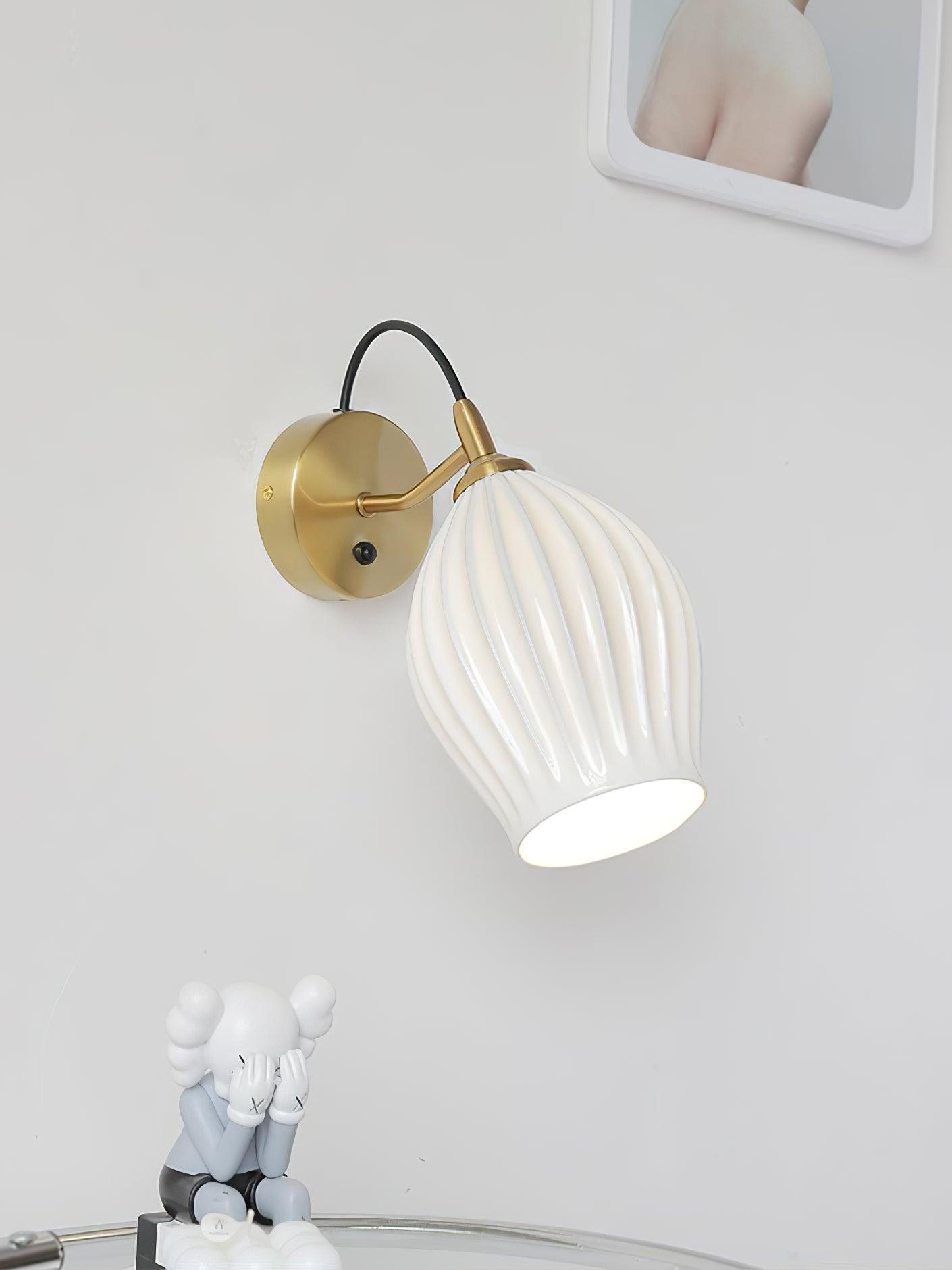 Ceramic Ribbed Wall Light - Handmade Bone China Shade