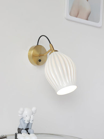 Ceramic Ribbed Wall Light - Handmade Bone China Shade