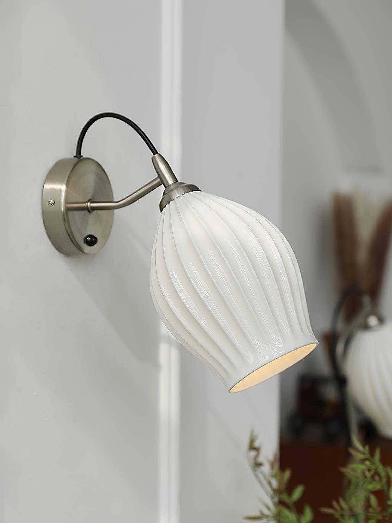 Ceramic Ribbed Wall Light - Handmade Bone China Shade