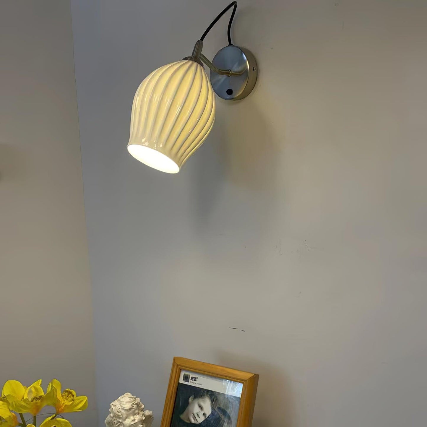 Ceramic Ribbed Wall Light - Handmade Bone China Shade