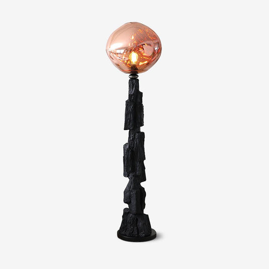 Charcoal Lava Floor Lamp with LED Light, Black and Rose Gold