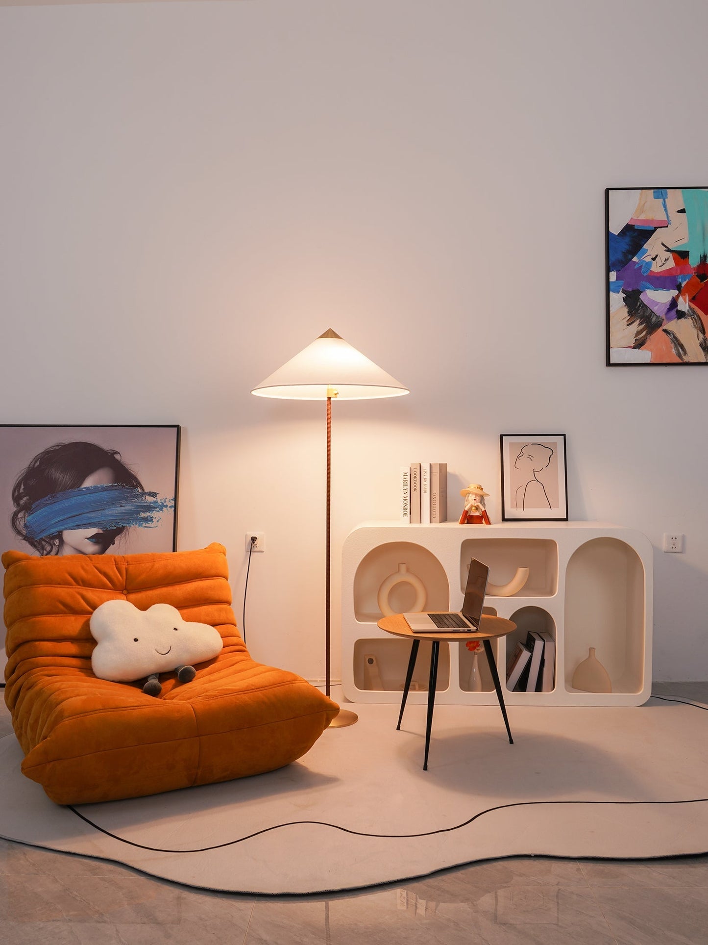 Tynell Floor Lamp with Rattan Shade and LED Bulb