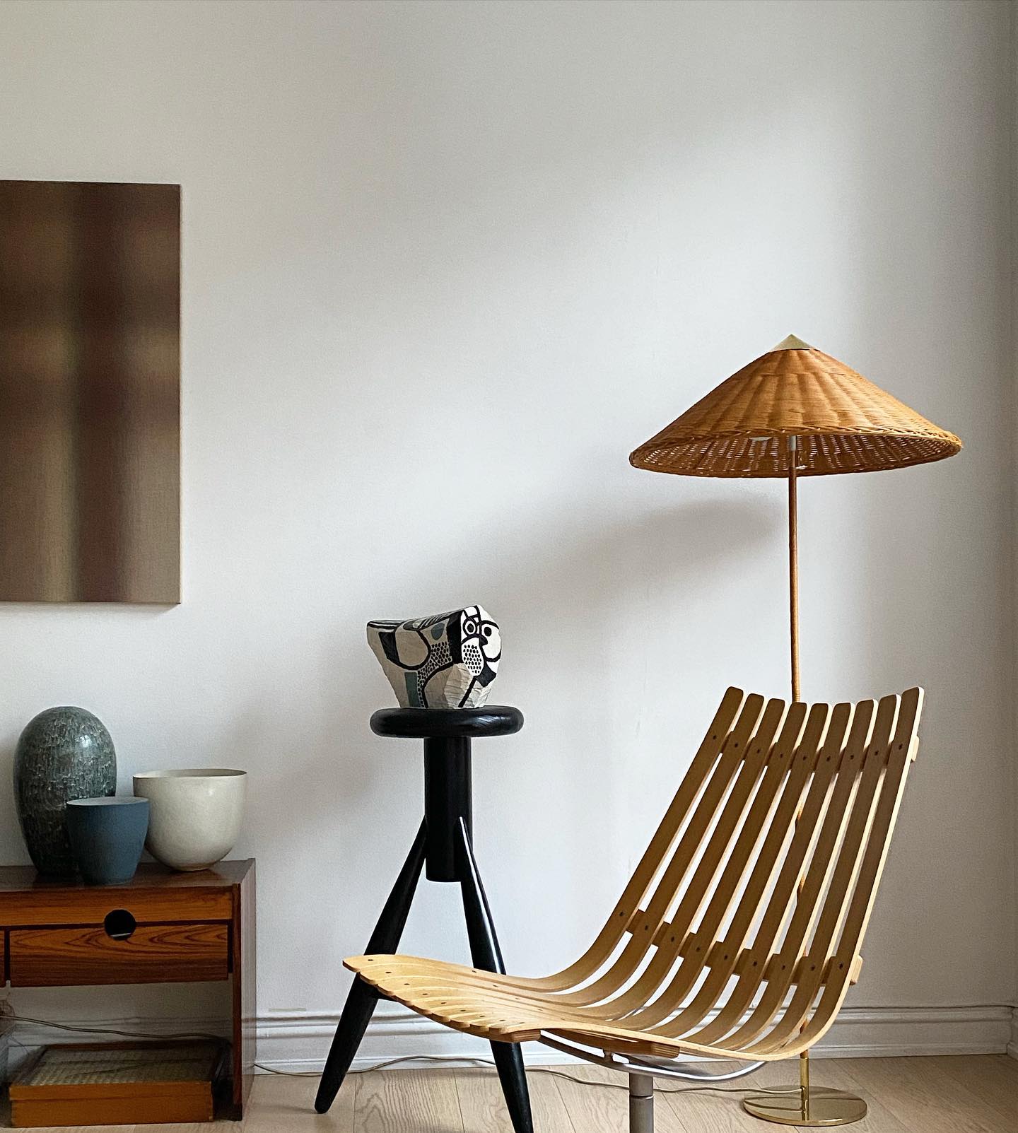 Tynell Floor Lamp with Rattan Shade and LED Bulb