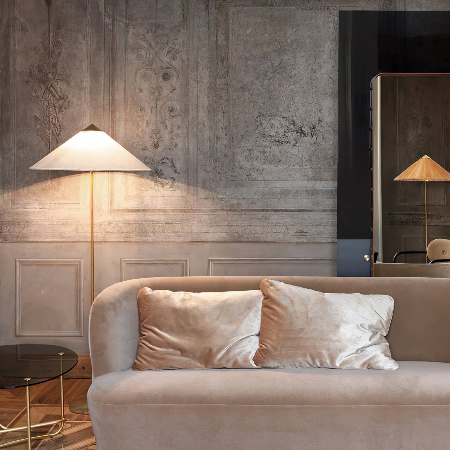 Tynell Floor Lamp with Rattan Shade and LED Bulb
