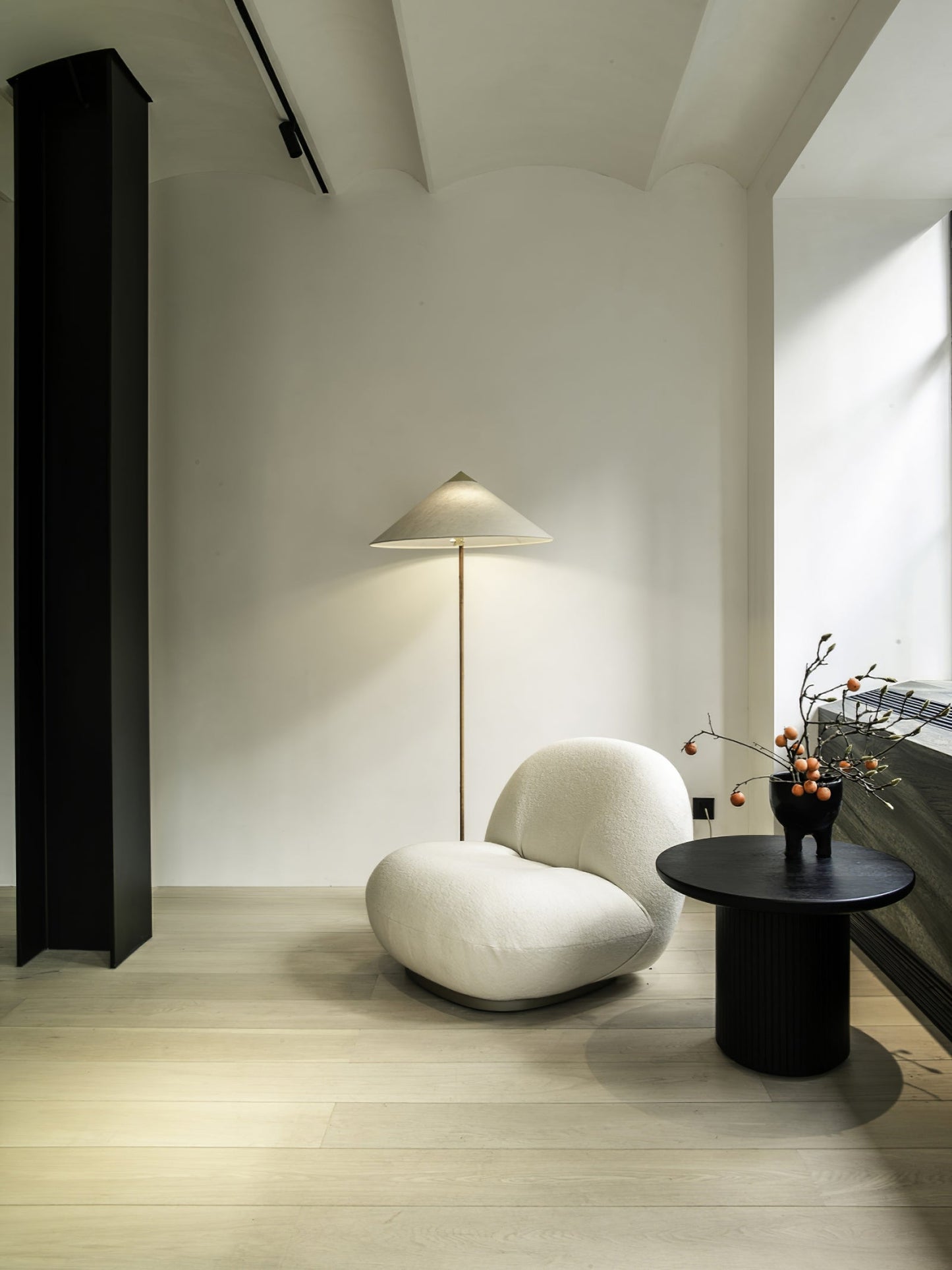 Tynell Floor Lamp with Rattan Shade and LED Bulb