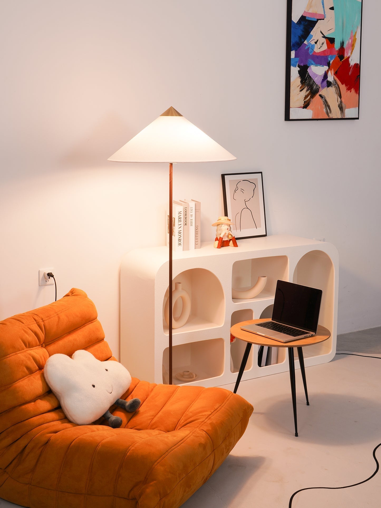 Tynell Floor Lamp with Rattan Shade and LED Bulb