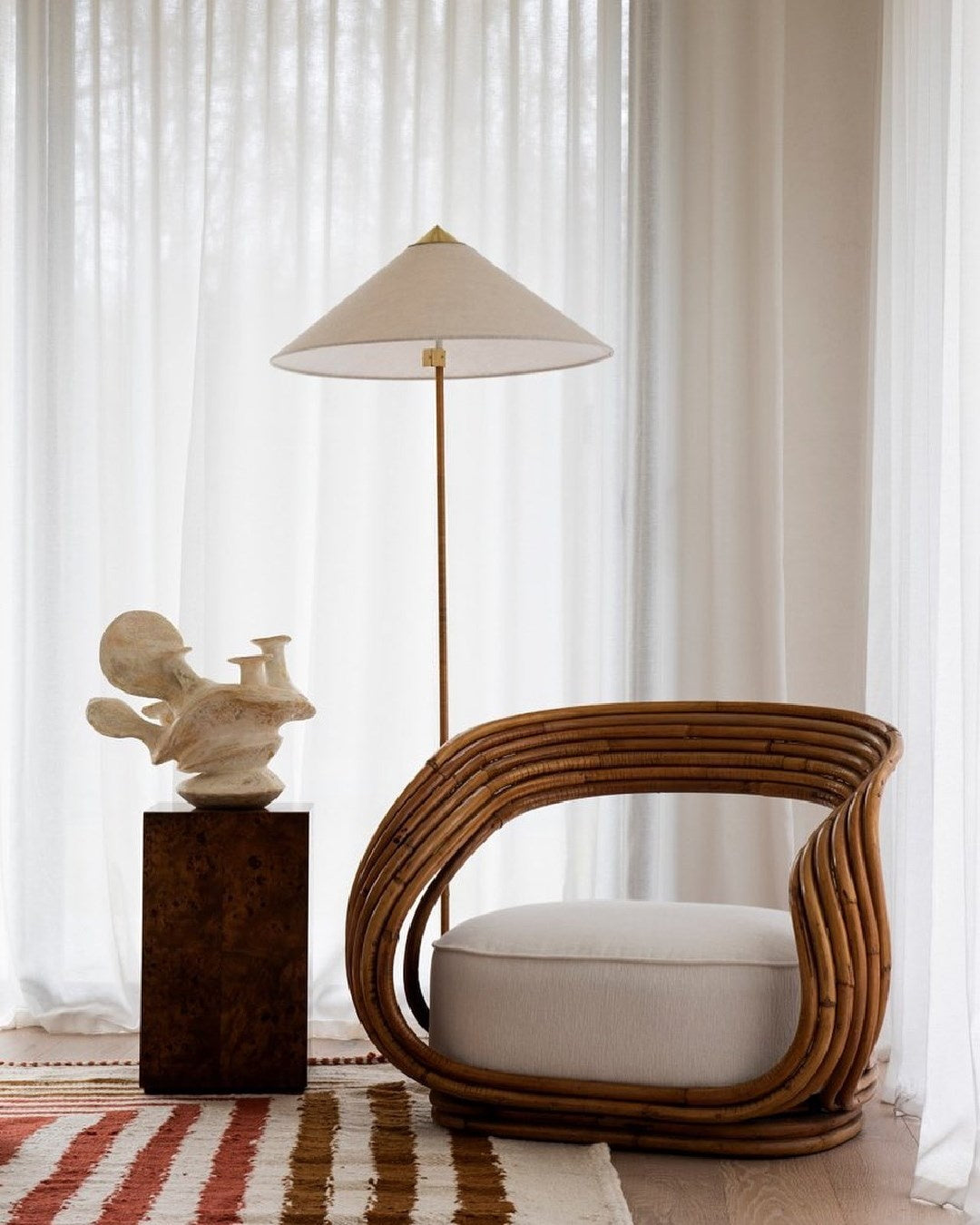Tynell Floor Lamp with Rattan Shade and LED Bulb