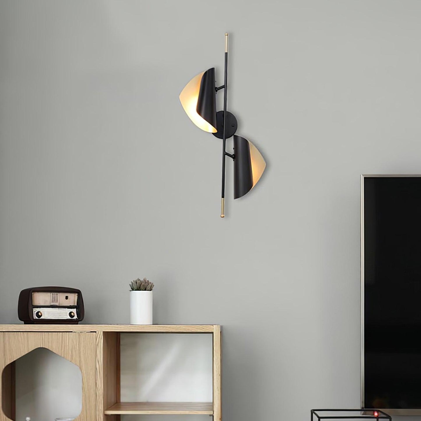 Cigale Double Sconce Wall Light - LED Metal, Black & Gold