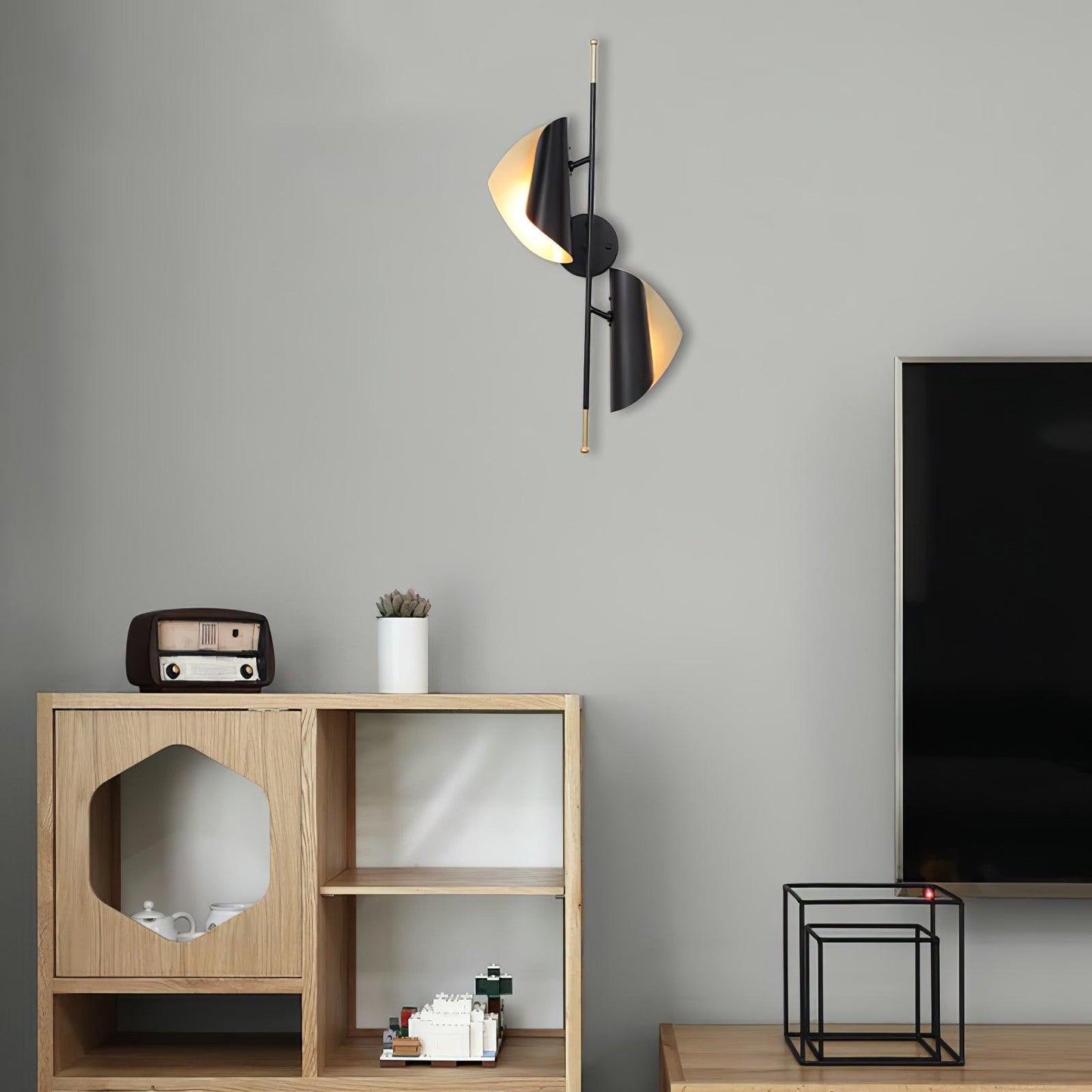 Cigale Double Sconce Wall Light - LED Metal, Black & Gold