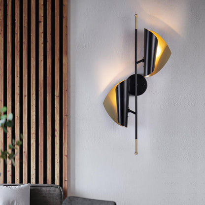 Cigale Double Sconce Wall Light - LED Metal, Black & Gold