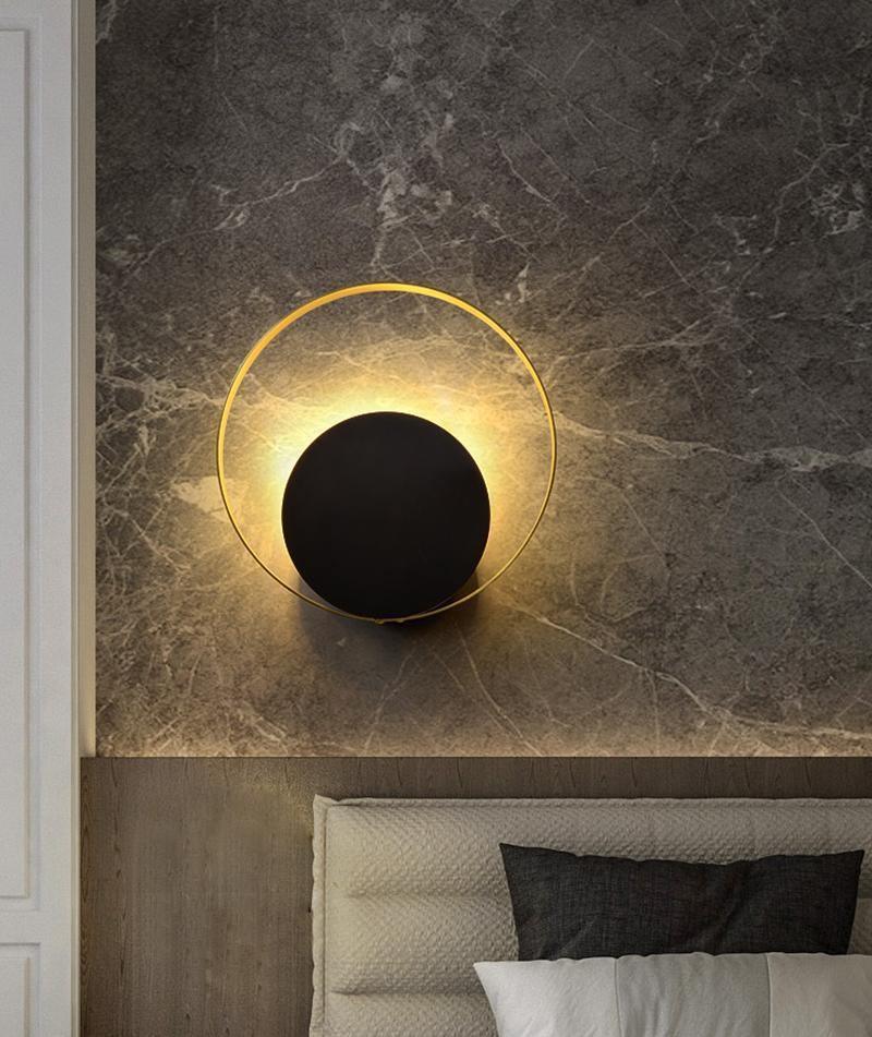 Circle Wall Lamp Set of 2 LED Brass and Black Finish