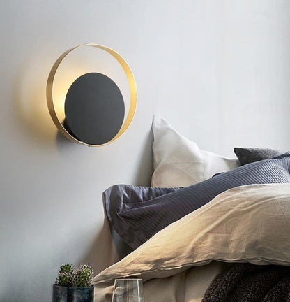 Circle Wall Lamp Set of 2 LED Brass and Black Finish