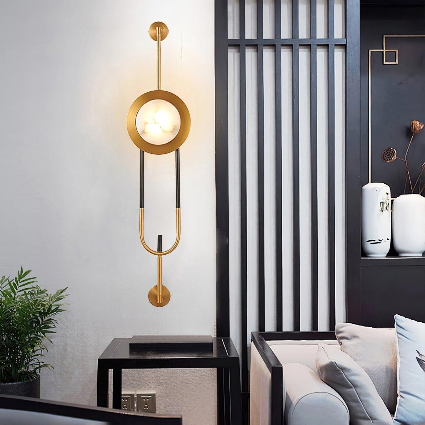 Circular Marble Wall Light with LED and Gold Finish