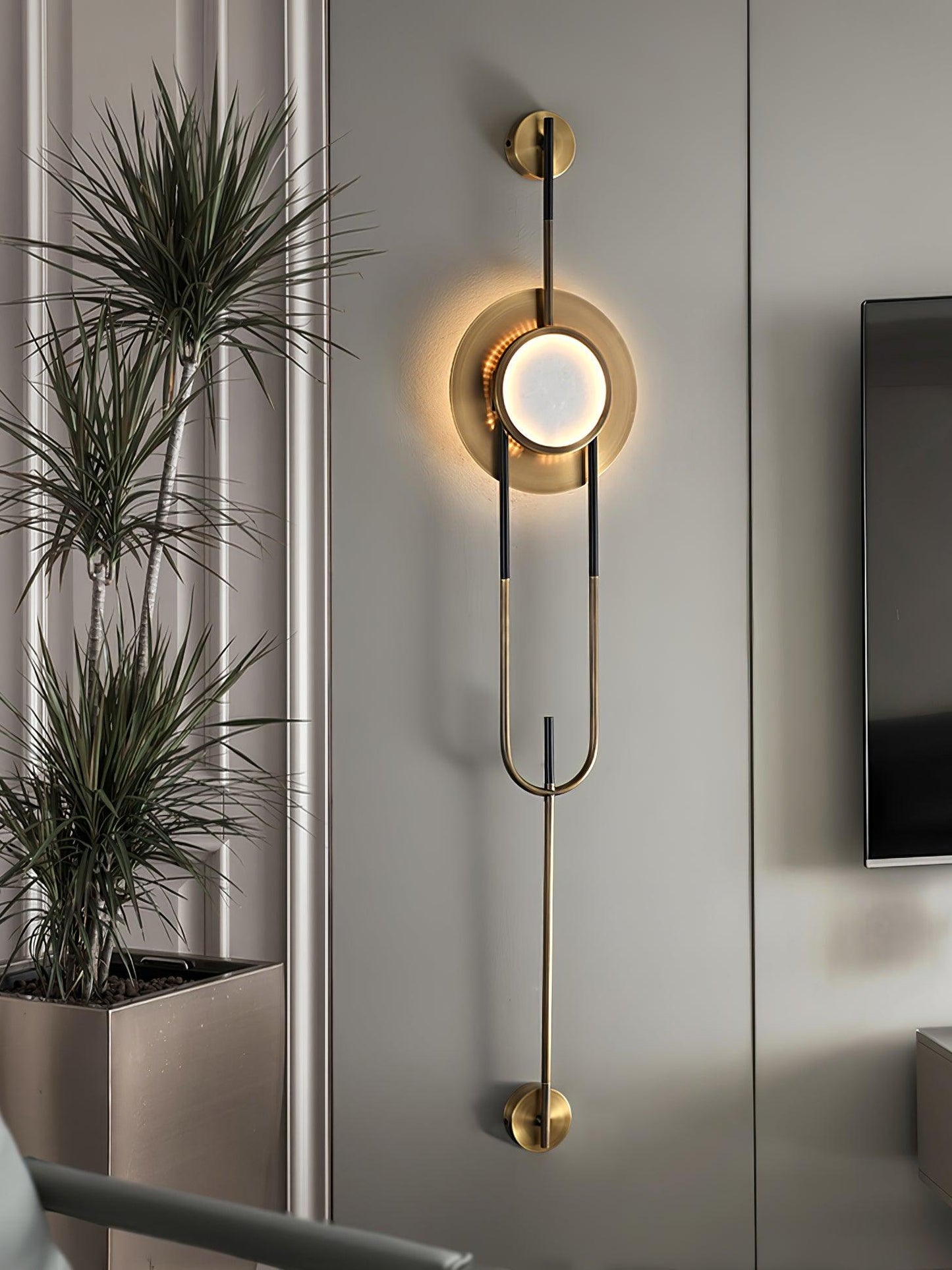 Circular Marble Wall Light with LED and Gold Finish