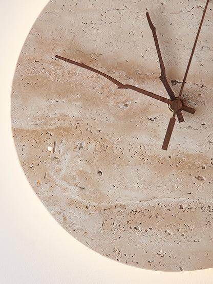 Clock Travertine Wall Lamp with LED Light and Bronze Hands