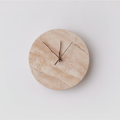 Clock Travertine Wall Lamp with LED Light and Bronze Hands