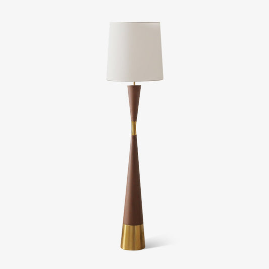 Cone Waist Floor Lamp with LED, Gold Base, Fabric Shade