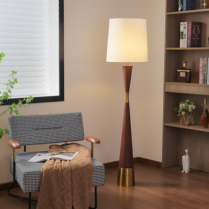 Cone Waist Floor Lamp with LED, Gold Base, Fabric Shade