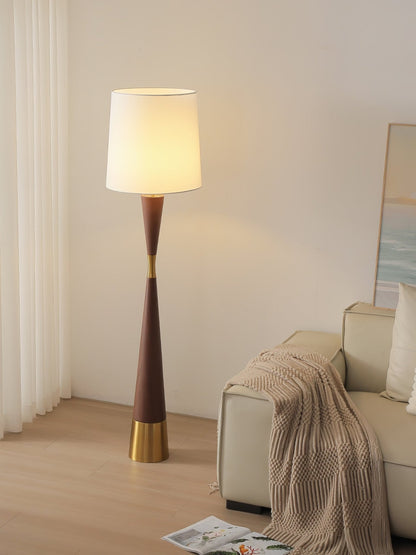 Cone Waist Floor Lamp with LED, Gold Base, Fabric Shade