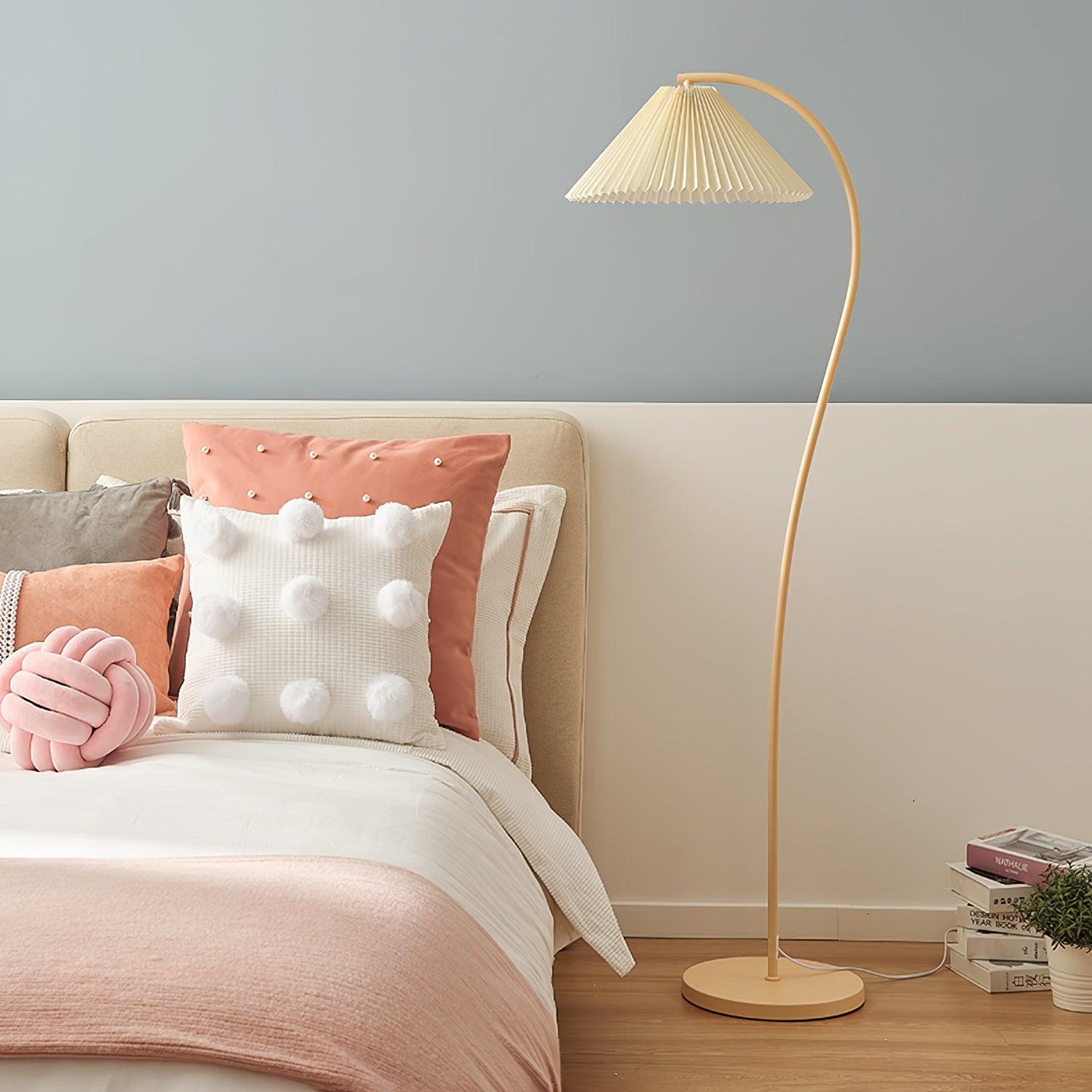 Crescini Pleated Floor Lamp with LED, Cream Shade, Dimmable