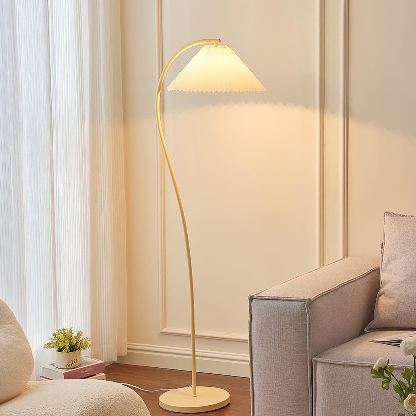 Crescini Pleated Floor Lamp with LED, Cream Shade, Dimmable