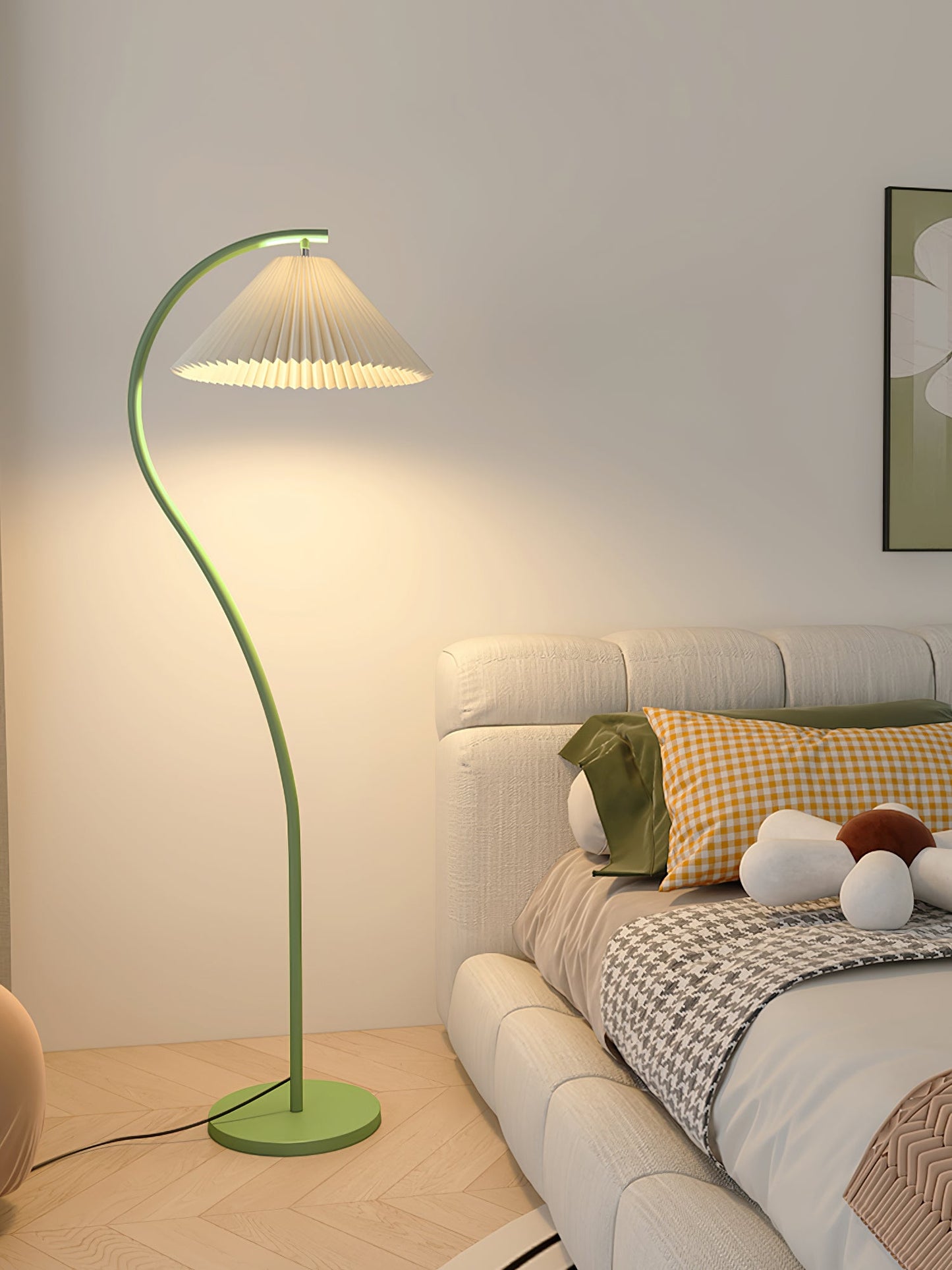 Crescini Pleated Floor Lamp with LED, Cream Shade, Dimmable