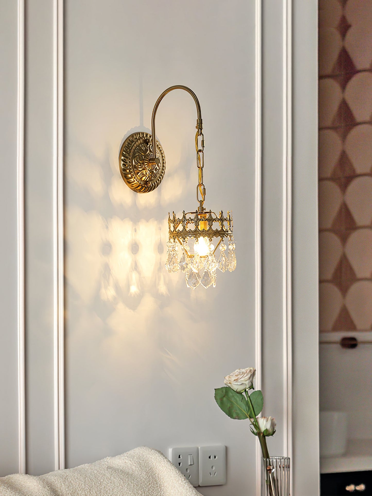 Crystal Crown Sconce LED Wall Light with Crystal Accents