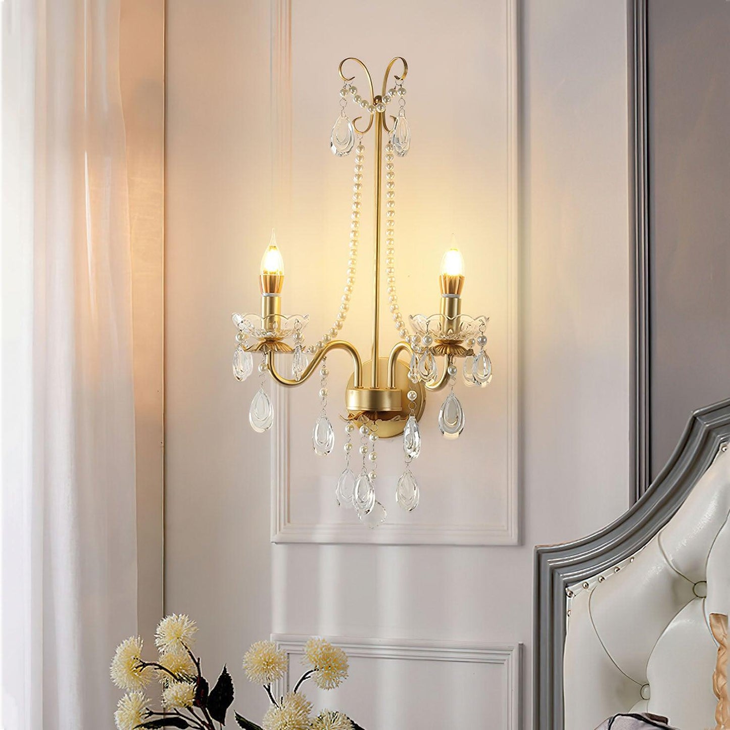 Crystal Pearl Chain Wall Lamp - Elegant LED Indoor Lighting