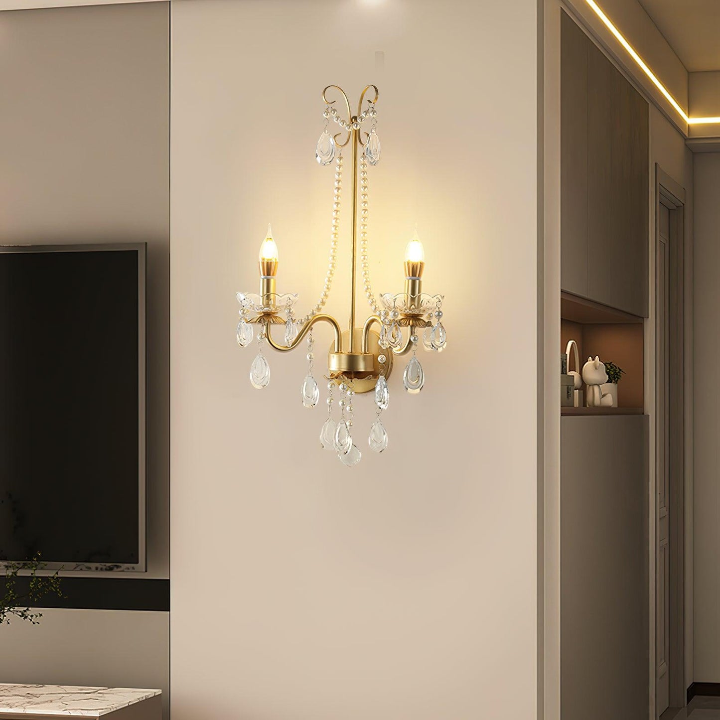 Crystal Pearl Chain Wall Lamp - Elegant LED Indoor Lighting