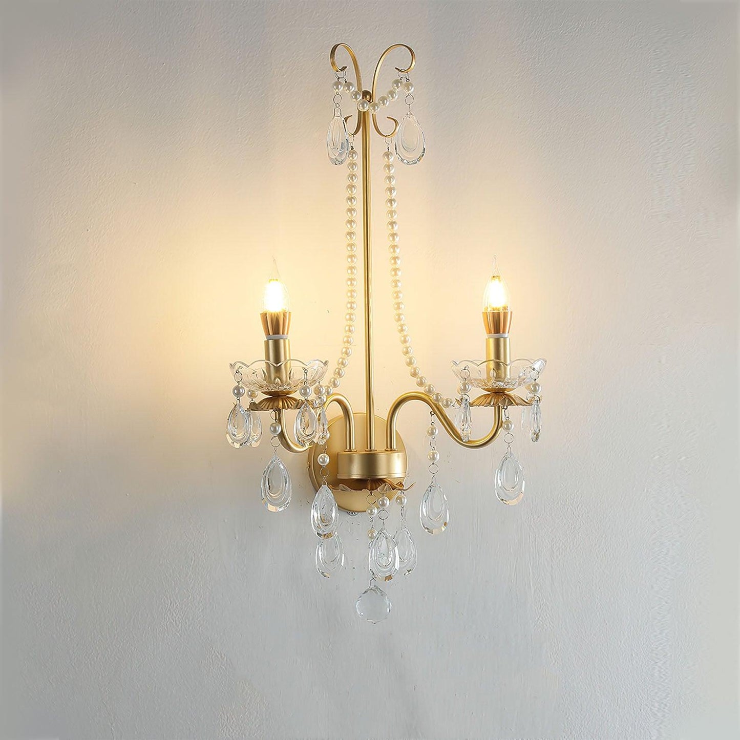 Crystal Pearl Chain Wall Lamp - Elegant LED Indoor Lighting