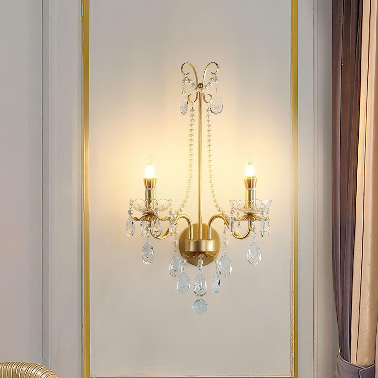 Crystal Pearl Chain Wall Lamp - Elegant LED Indoor Lighting