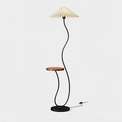 Curvatura Floor Lamp with Wooden Base and Fabric Shade