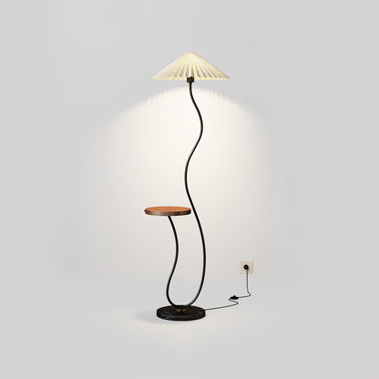 Curvatura Floor Lamp with Wooden Base and Fabric Shade