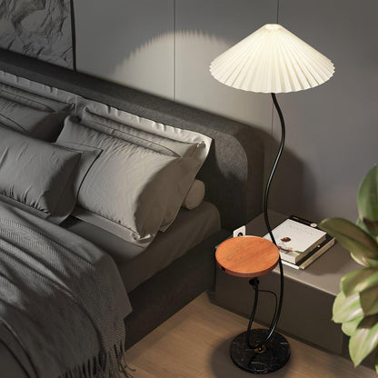 Curvatura Floor Lamp with Wooden Base and Fabric Shade