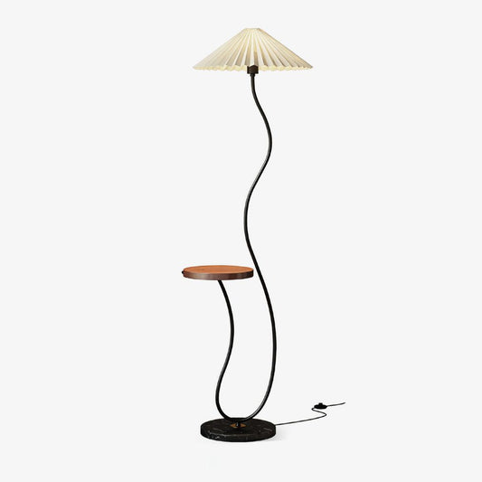 Curvatura Floor Lamp with Wooden Base and Fabric Shade