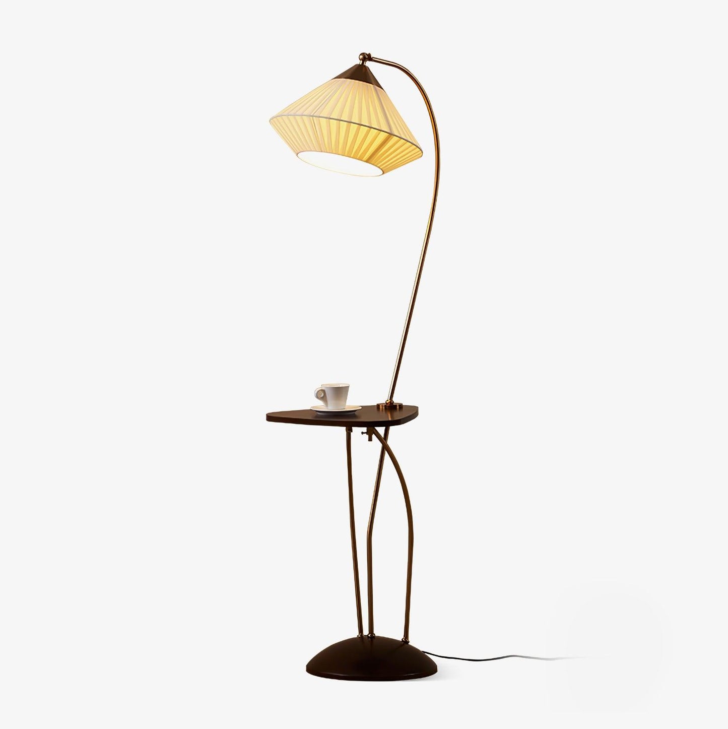 Curve With Table Floor Lamp - Adjustable LED Light, Black