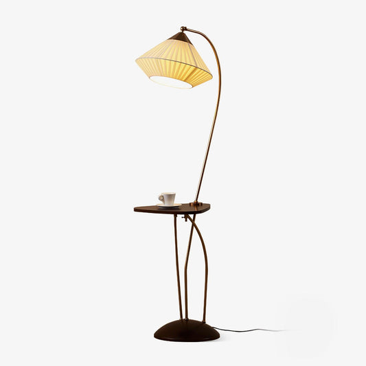 Curve With Table Floor Lamp - Adjustable LED Light, Black
