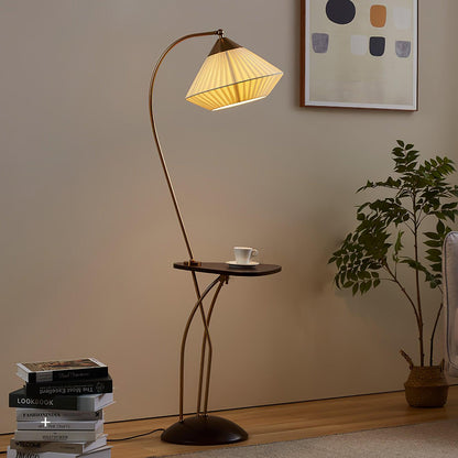 Curve With Table Floor Lamp - Adjustable LED Light, Black