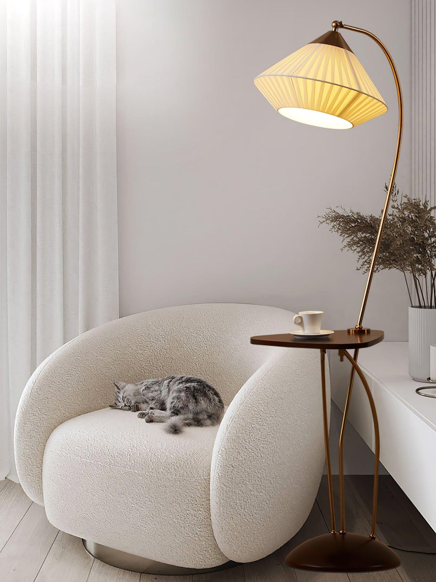 Curve With Table Floor Lamp - Adjustable LED Light, Black