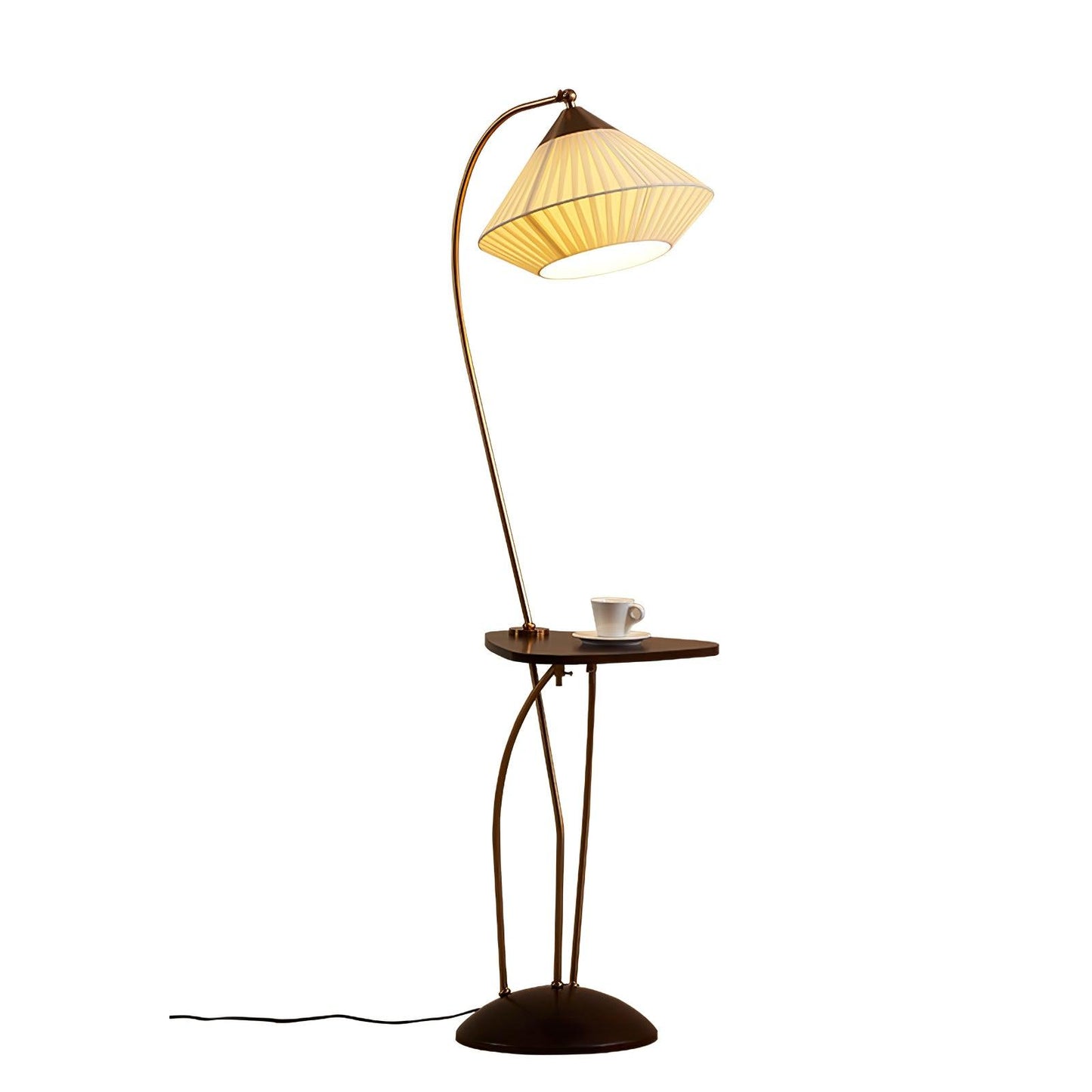 Curve With Table Floor Lamp - Adjustable LED Light, Black