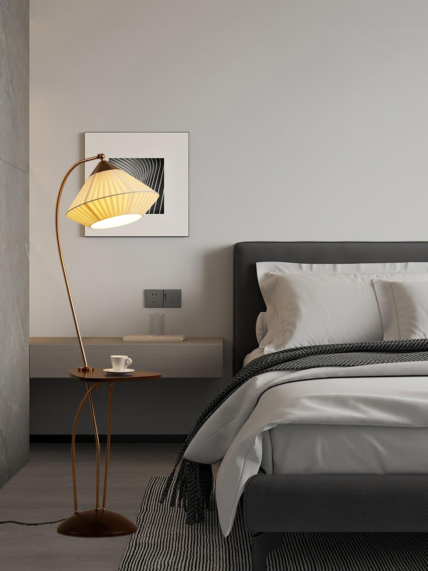 Curve With Table Floor Lamp - Adjustable LED Light, Black